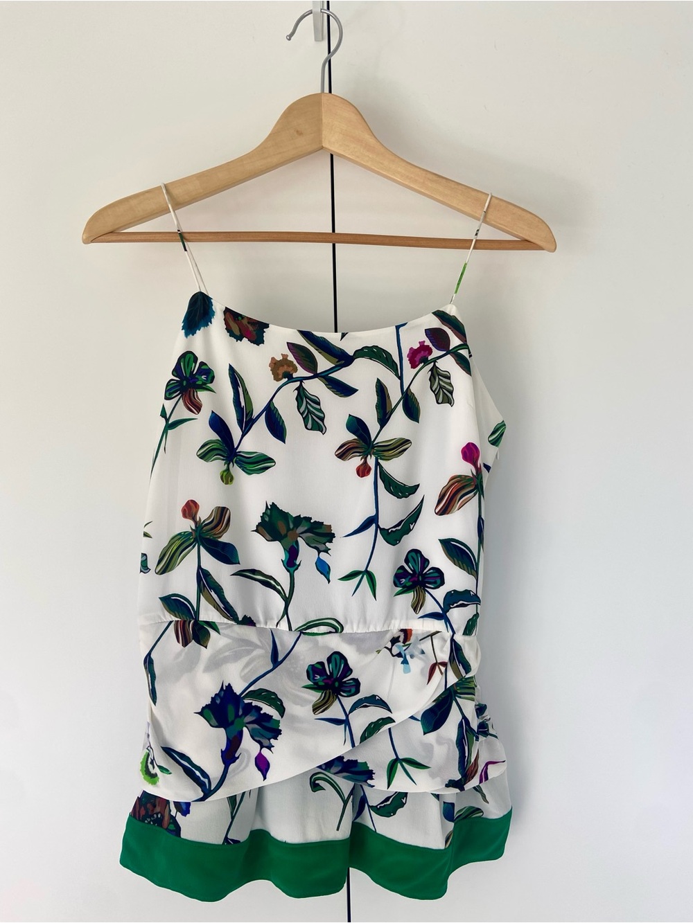 DEREK LAM 10 CROSBY Silk Floral Tiered Blouse Ivory Multi 6 Spaghetti Strap EUC